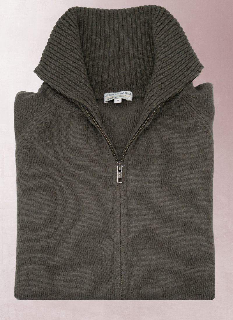 Women's Francesca Double End Zip Cashmere Cardigan Sweater in Moss