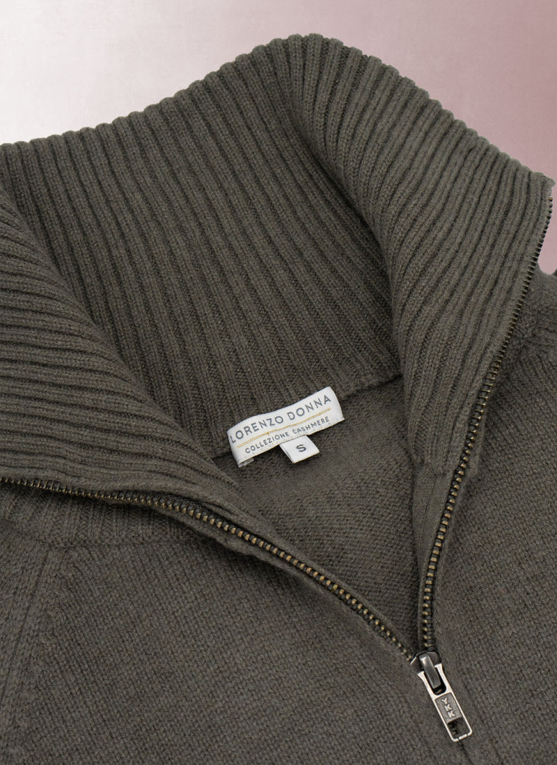 Women's Francesca Double End Zip Cashmere Cardigan Sweater in Moss