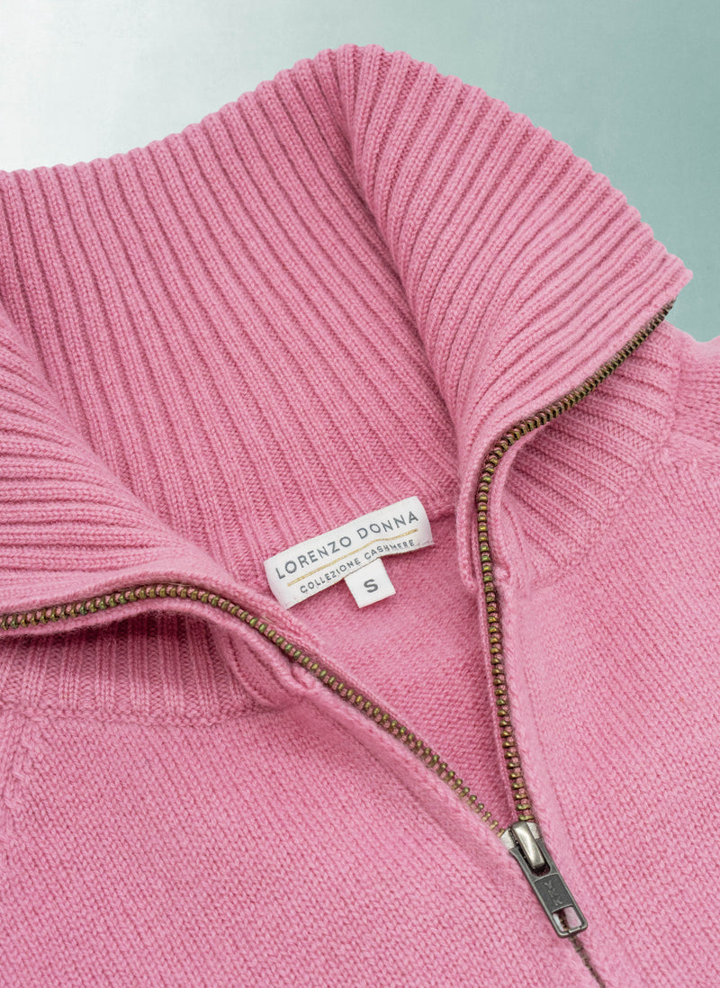 Women's Francesca Double End Zip Cashmere Cardigan Sweater in Rose