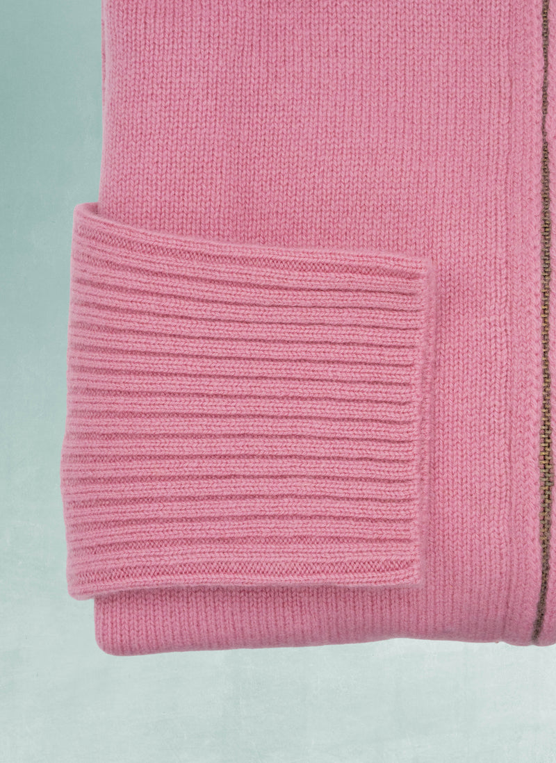 Women's Francesca Double End Zip Cashmere Cardigan Sweater in Rose