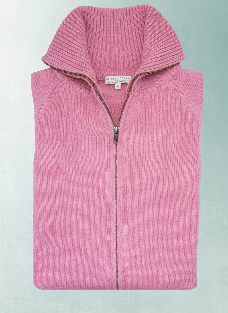 Women's Francesca Double End Zip Cashmere Cardigan Sweater in Rose