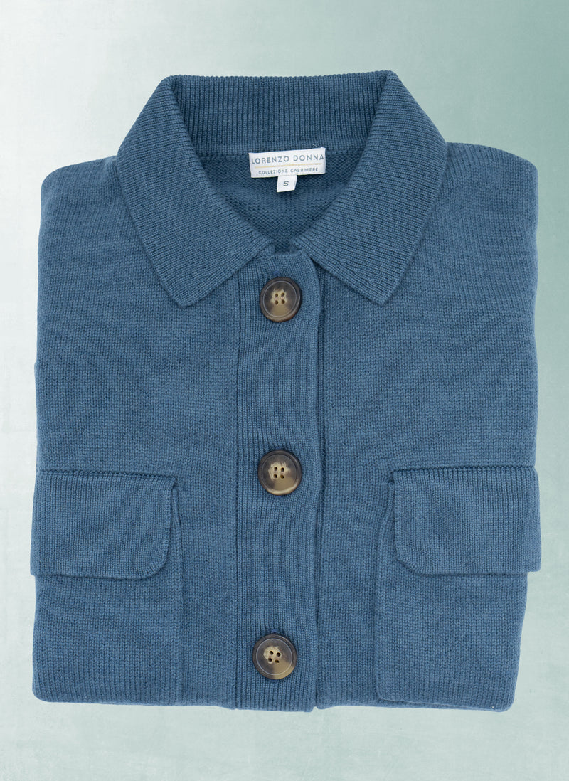 Women's Sirena Cashmere Button Cardigan Sweater in Flint Blue