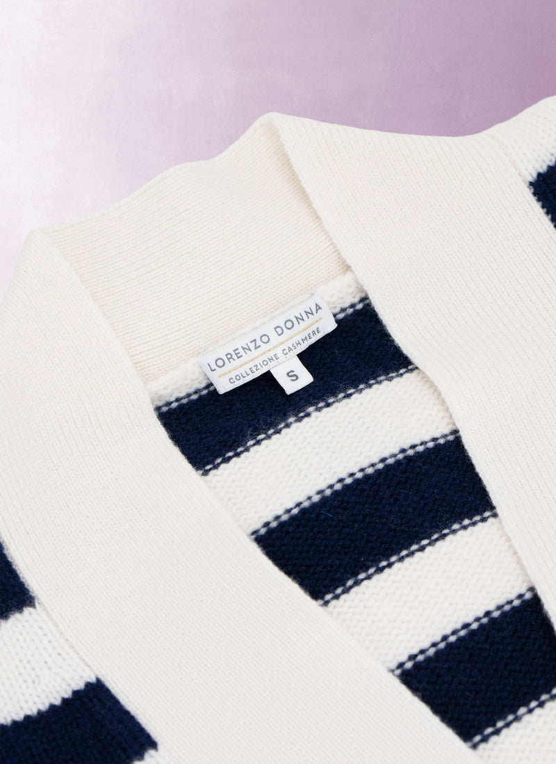 Women's Veneziana Cashmere Stripe Cardigan Sweater in Ivory