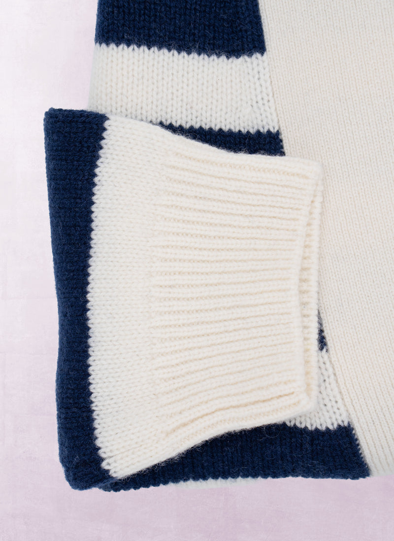 Women's Veneziana Cashmere Stripe Cardigan Sweater in Ivory