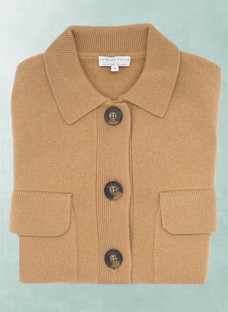 Women's Sirena Cashmere Button Cardigan Sweater in Camel