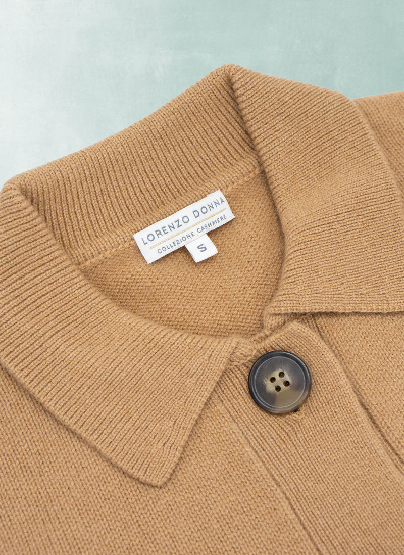 Women's Sirena Cashmere Button Cardigan Sweater in Camel