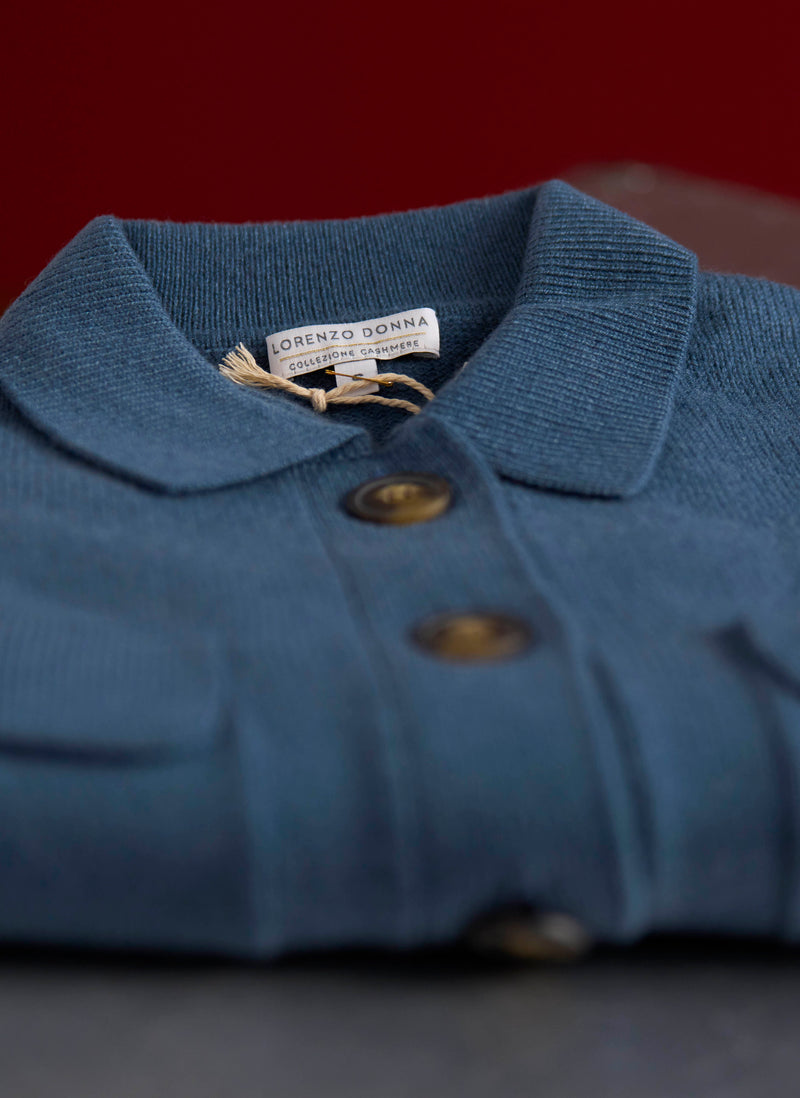 Women's Sirena Cashmere Button Cardigan Sweater in Flint Blue