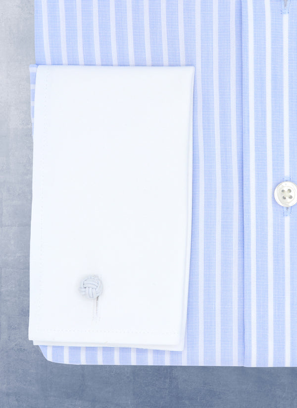french cuff on blue wide stripe shirt