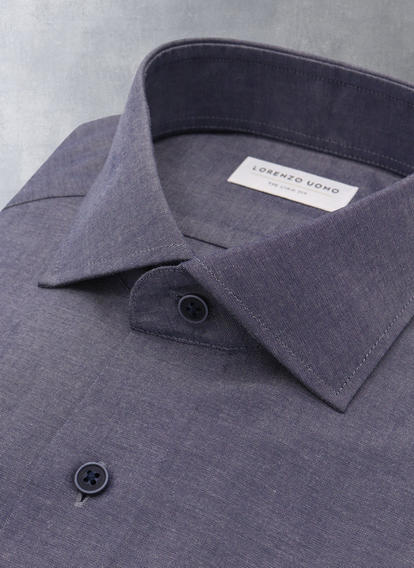 Collar detail of Liam in Solid Chambre Shirt