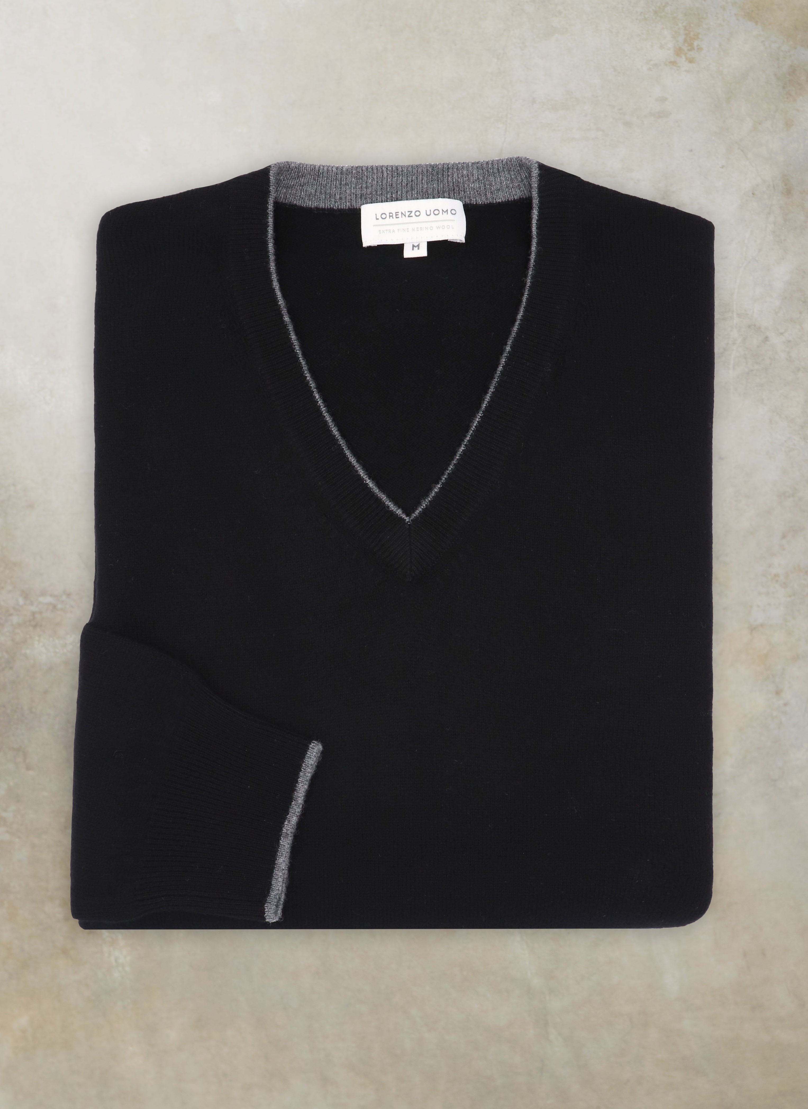 Men's Melbourne Contrast V-Neck Extra-Fine Pure Merino Wool Sweater in Taupe main image 1