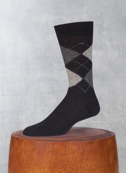 Cashmere Argyle Sock in Black with Rich Heather Grey