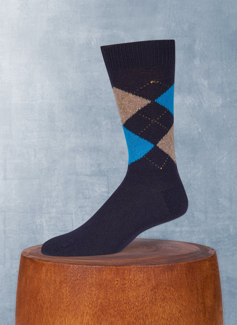 Cashmere Argyle Sock with Oatmeal and Teal