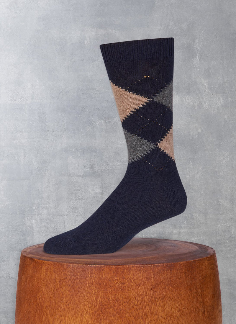 Cashmere Argyle Sock in Taupe Heather and Charcoal Heather