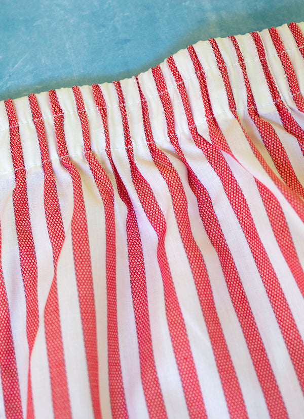 Boxer Short in Red and White Textured Stripes waistband
