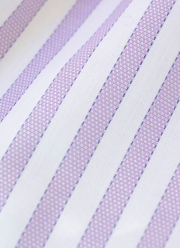 Boxer Short in Lavender and White Textured Strip fabric close up