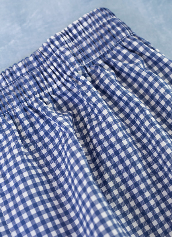 Boxer Short in Small Navy Gingham waistband