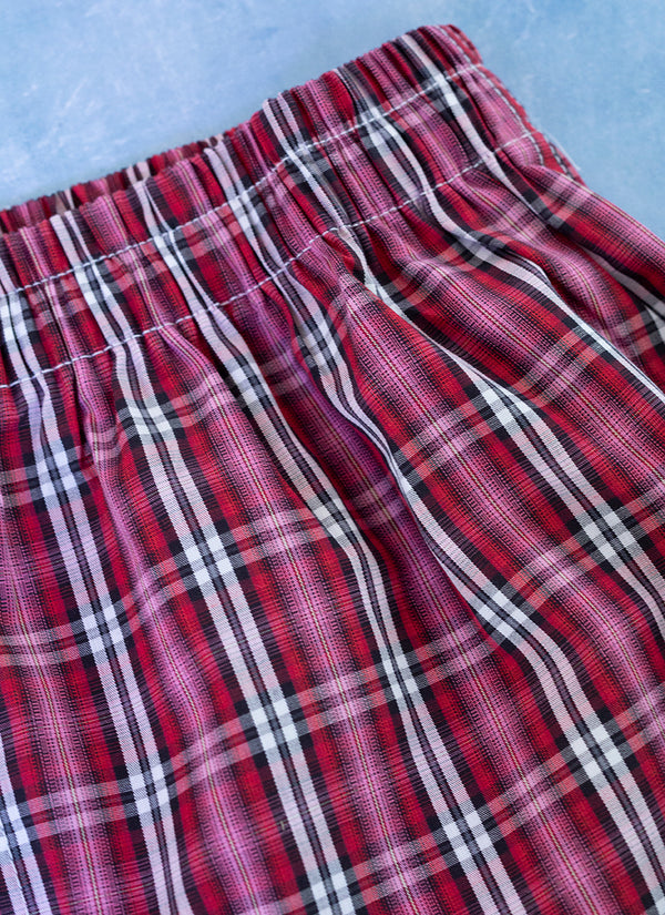 Boxer Short in Red and Pink Plaid waistband