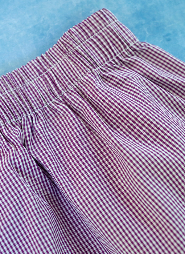 Boxer Short in Purple and White Micro Check waistband