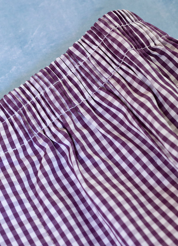 Boxer Short in Small Purple and White Gingham waistband