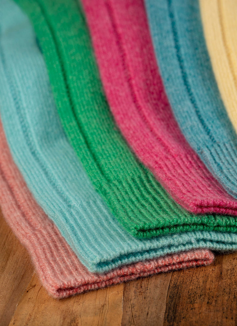 75% Cashmere Rib Sock in Happy Green Bright Detail Image