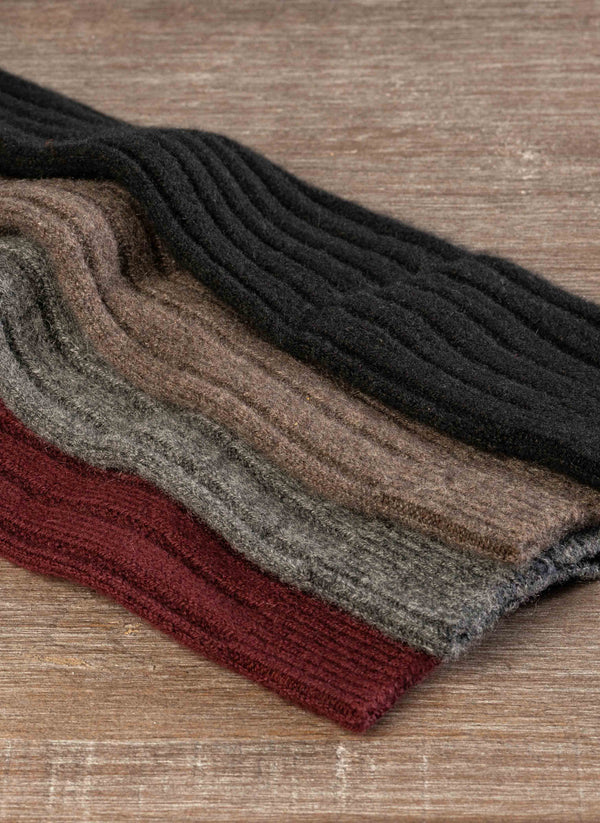 Women's 75% Cashmere Knee High Sock Group Image in Burgundy and taupe, black and charcoal