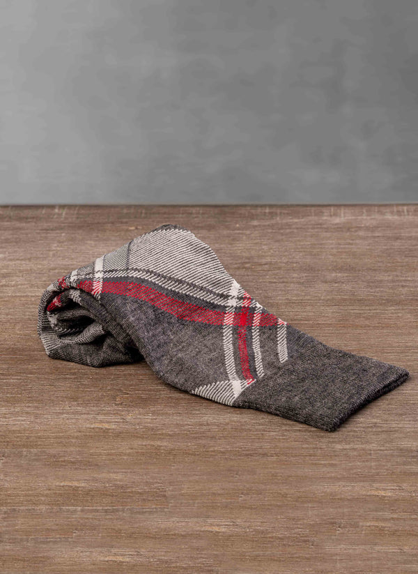 rolled Merino Wool Plaid Sock in Grey