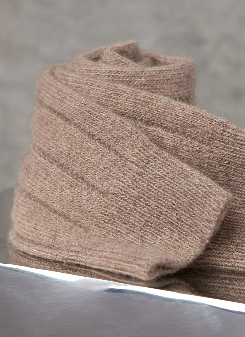 75% Cashmere Rib Sock in Heather Taupe Rolled