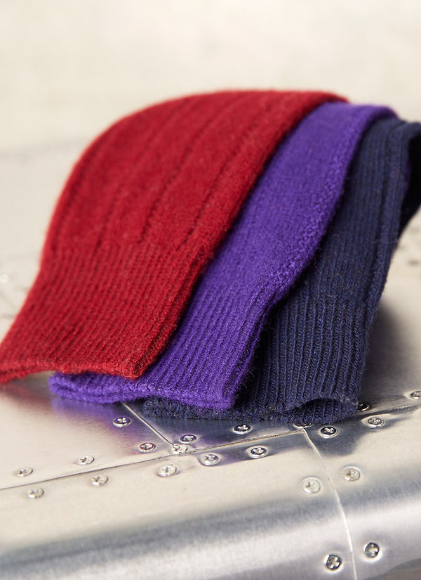 75% Cashmere Socks in Burgundy, Purple and Navy