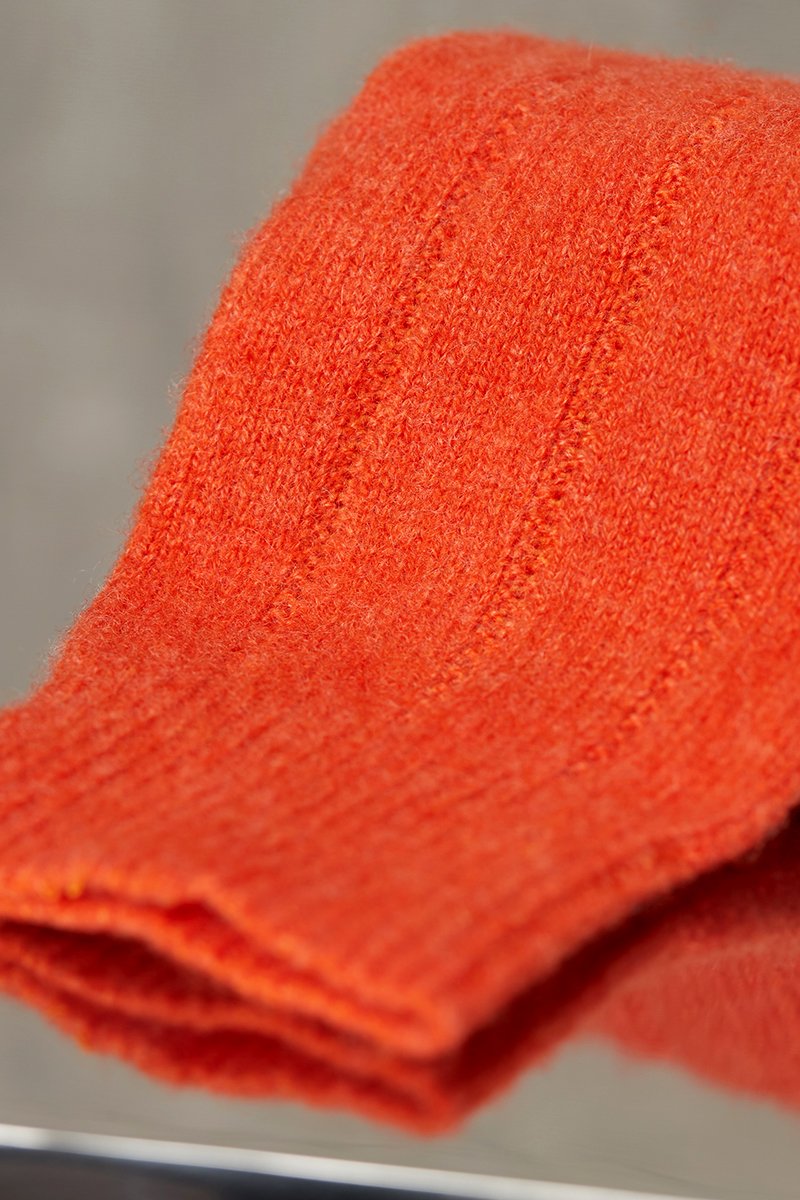 rolled orange cashmere rib sock