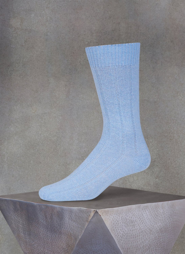 75% Cashmere Rib Sock in Sky Blue