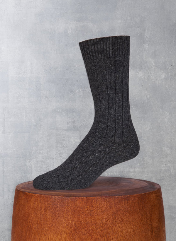 75% Cashmere Rib Sock in Heather Charcoal