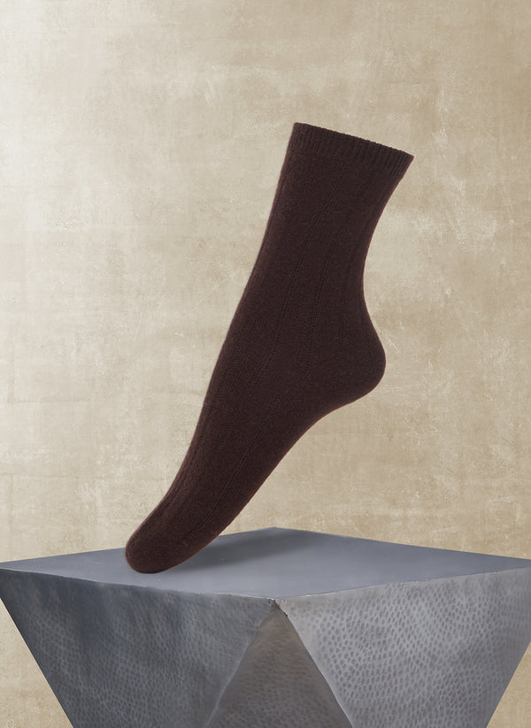 Women's Ribbed Cashmere Sock in Brown