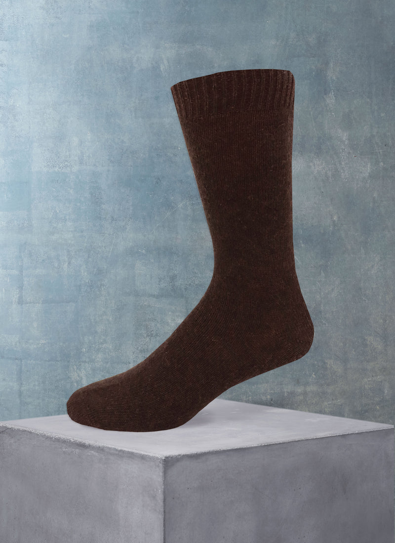 Flat Knit 75% Cashmere Sock in Brown