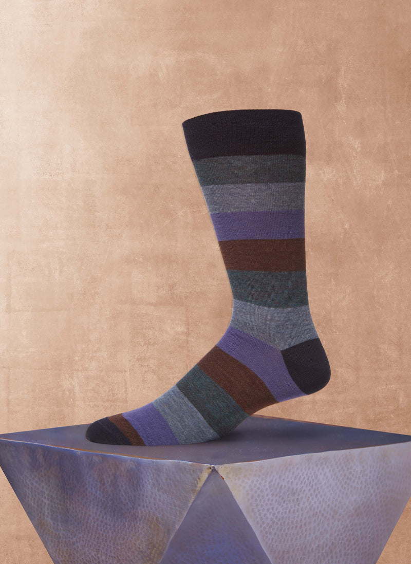 Merino Wool Color Block Sock in Denim