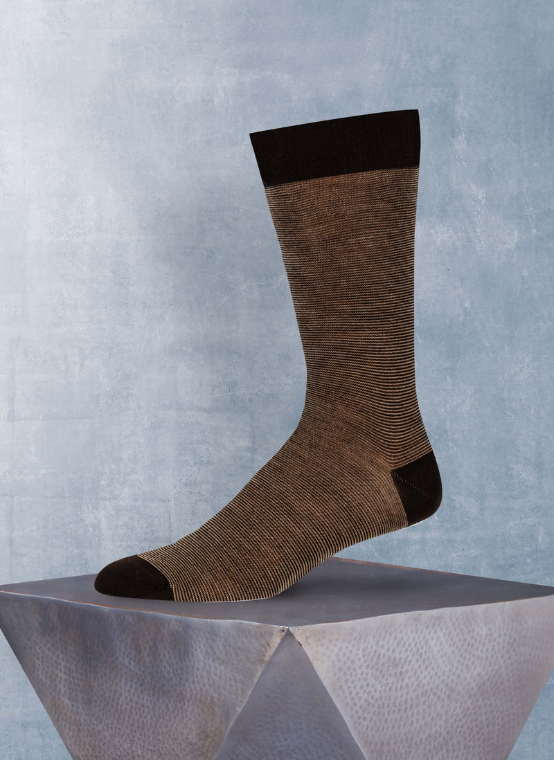 Merino Wool Mille Righe Sock in Brown