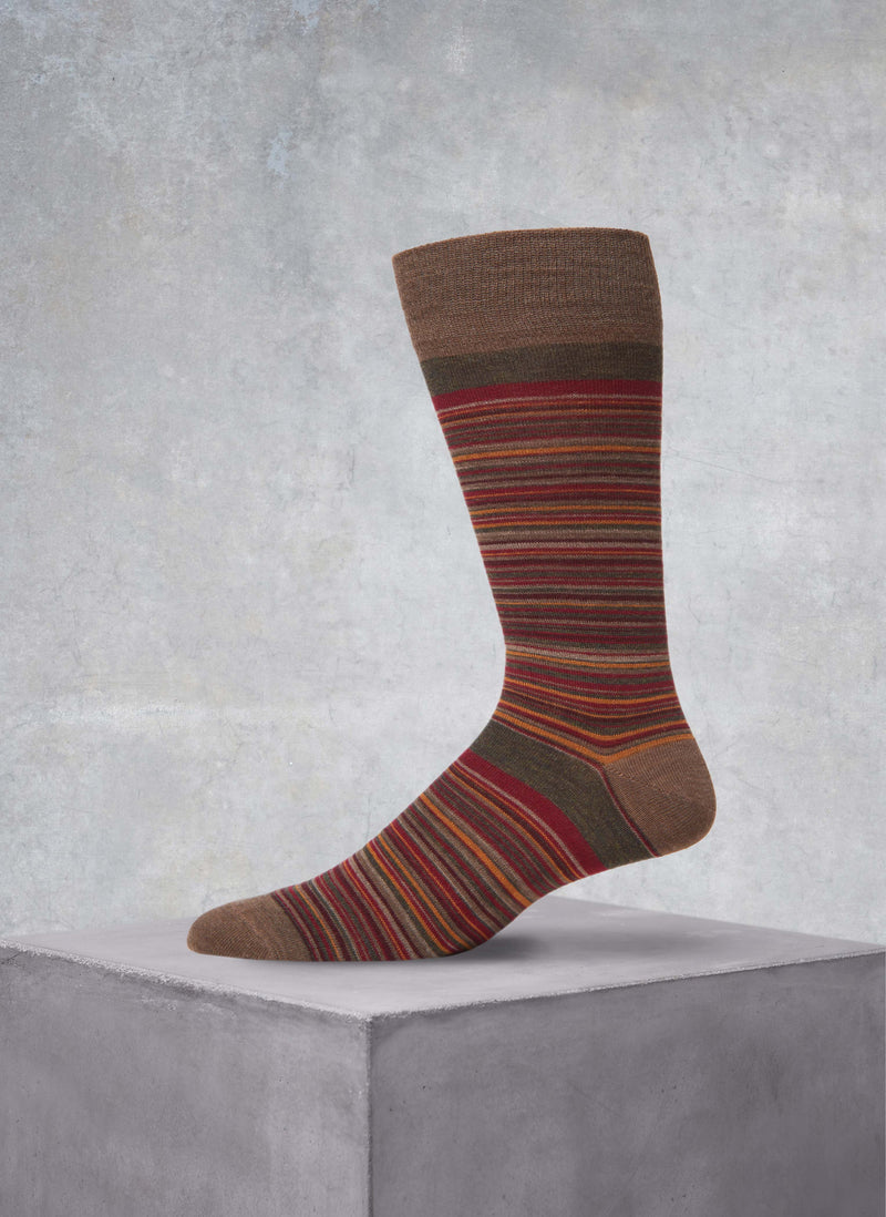Merino Wool Thin Stripe Sock in Brown