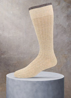 Solid Thin Rib Sock in Taupe with light grey tipping