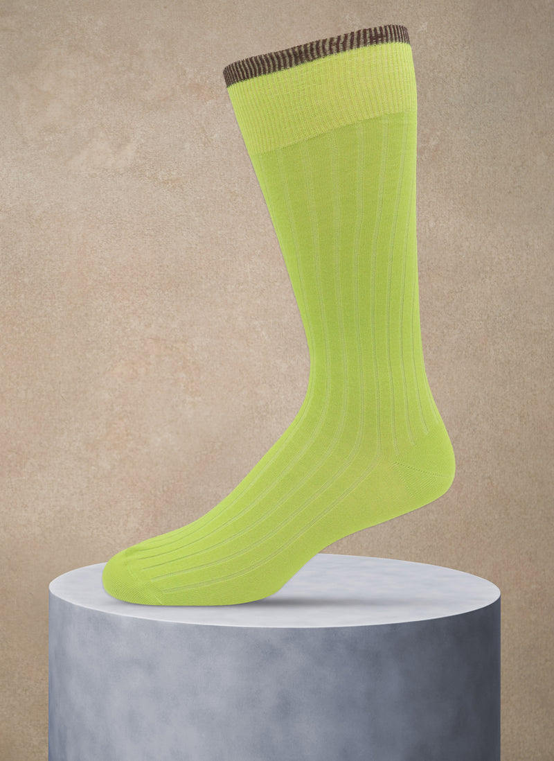 Solid Thin Rib Sock in Lime with brown tipping