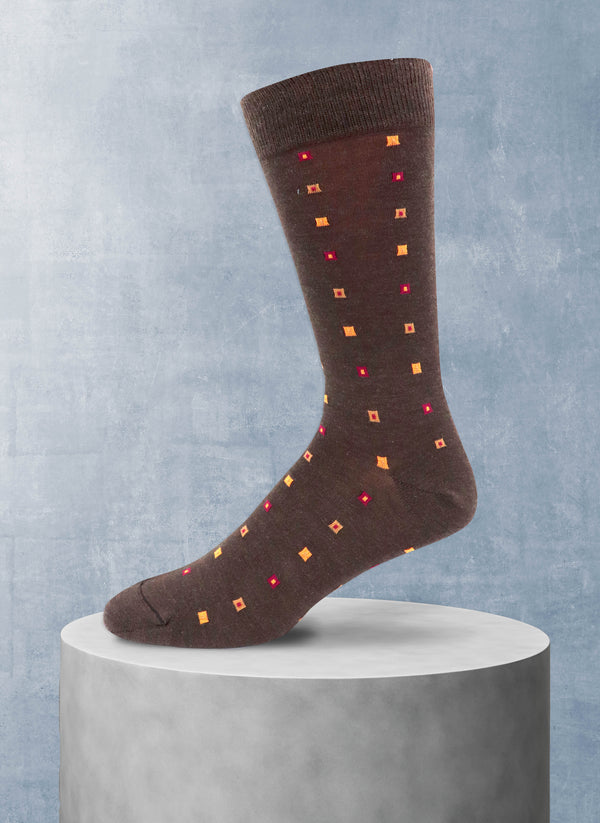 Small Squares Cotton Sock in Brown