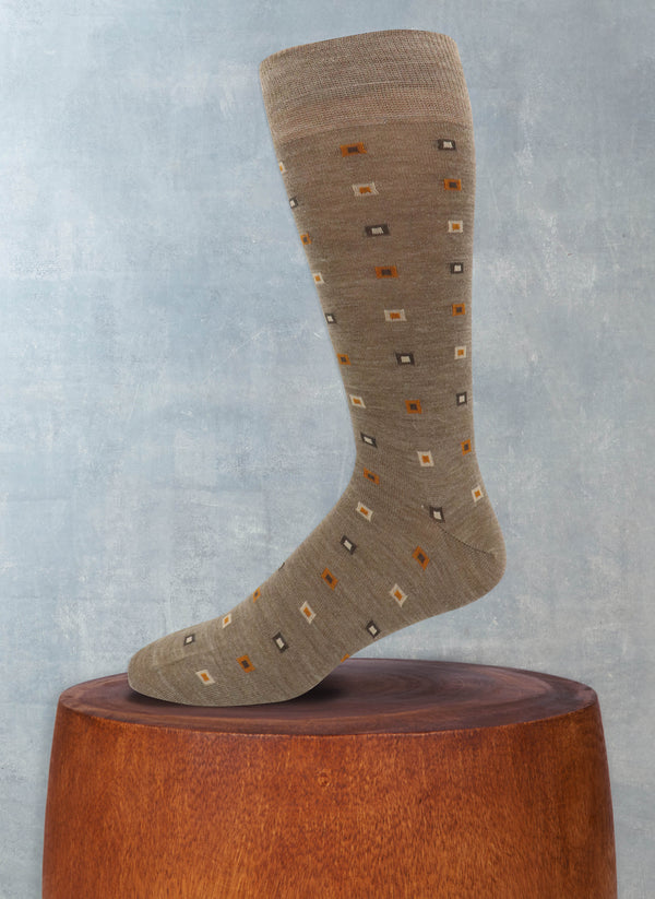 Small Squares Cotton Sock in Taupe