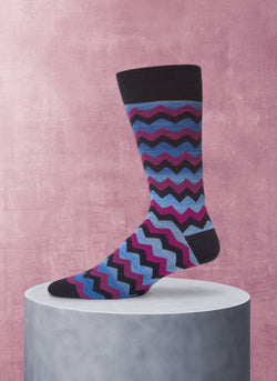 Space Dyed Zig Zag Sock in Navy and Black