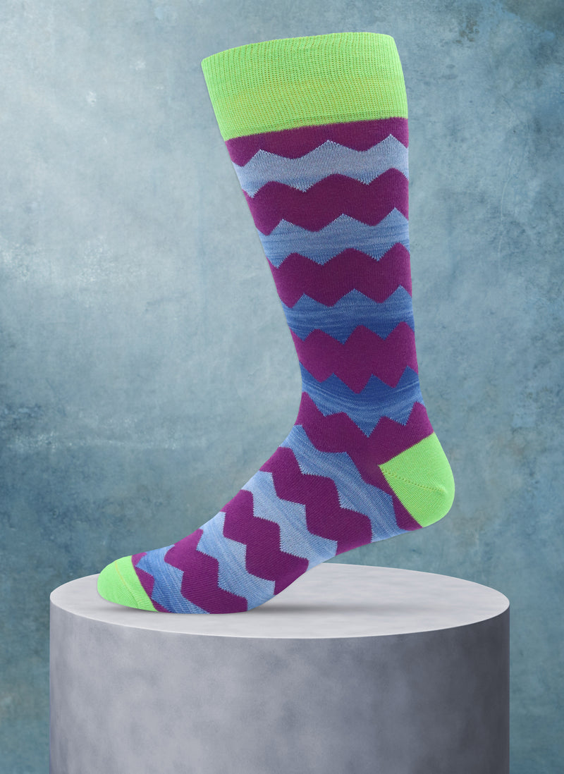 Space Dyed Zig Zag Sock in Purple and Blue