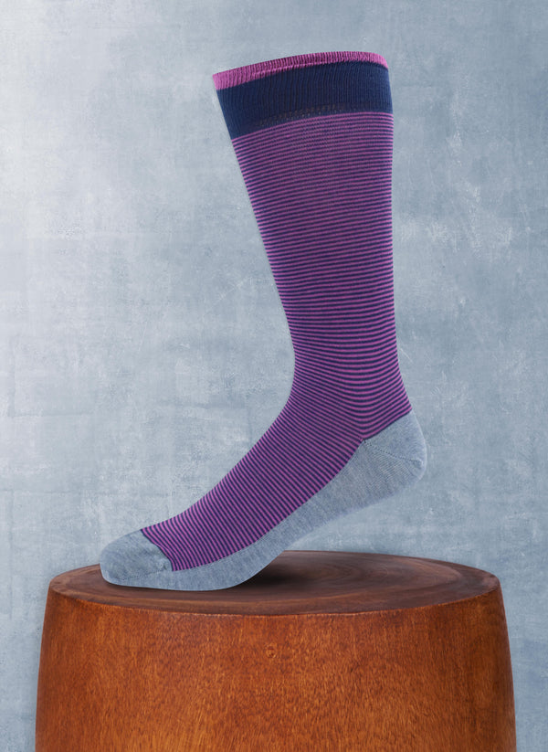 Mille Righe Stripe Cotton Sock in Purple and Navy