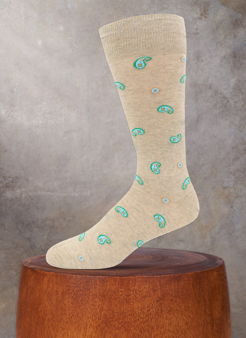 Small Paisley Dot Cotton Sock in Taupe