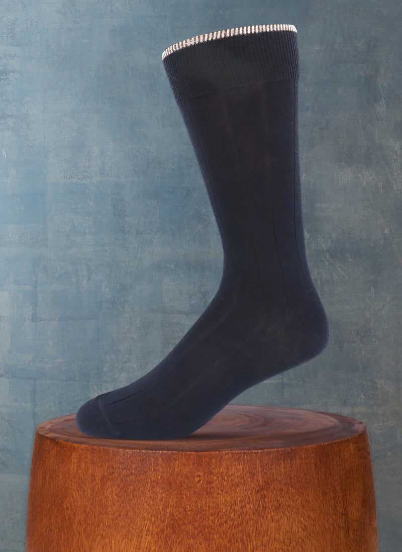 Solid Wide Rib Sock in Navy with light grey tipping