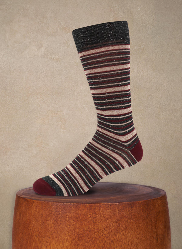 Silk Multi Stripe Sock in Burgundy