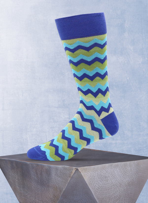 Space Dyed Zig Zag Sock in Blue Ombre