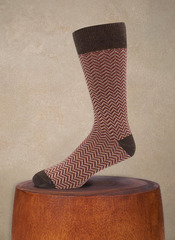Herringbone Cotton Sock in Brown