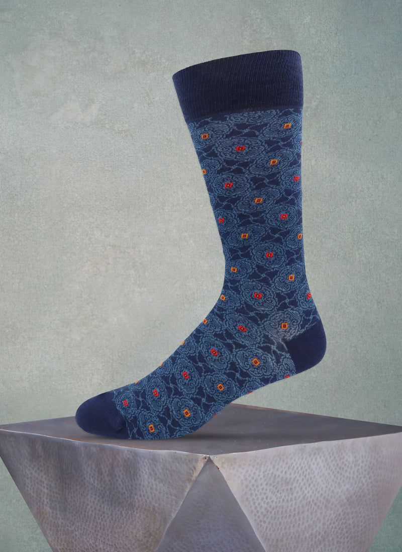 Medallion Swirl Sock in Navy