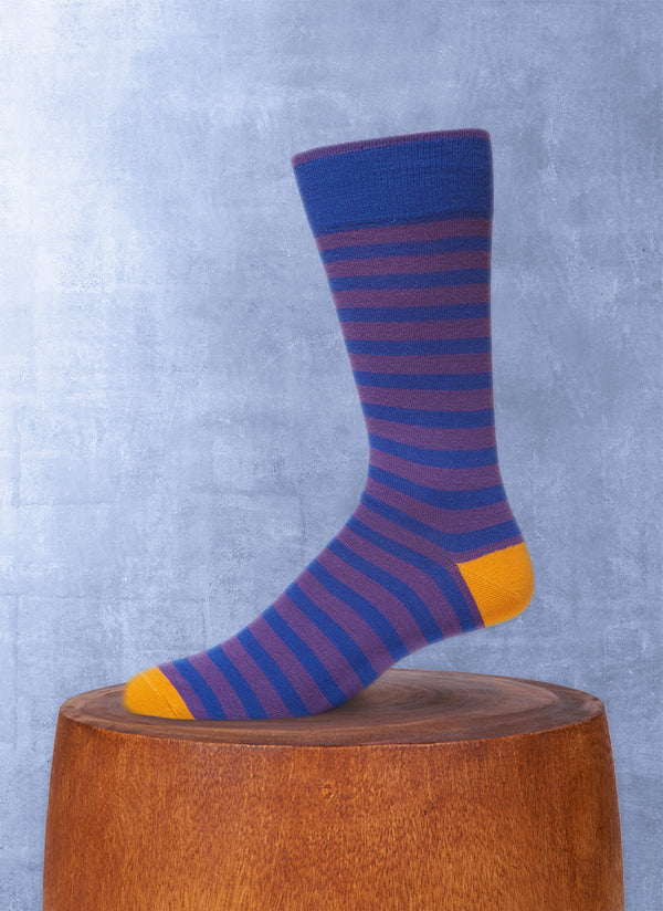 Merino Wool Rugby Stripe Sock in Navy and Purple